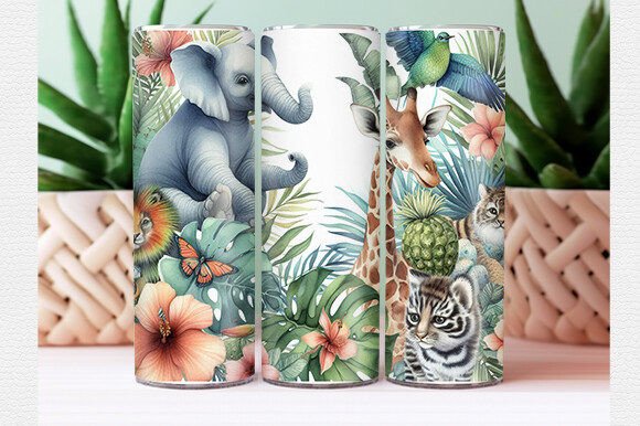 Download Watercolor Tropical Animal Tumbler Wrap - Animal tumbler wrap Collection