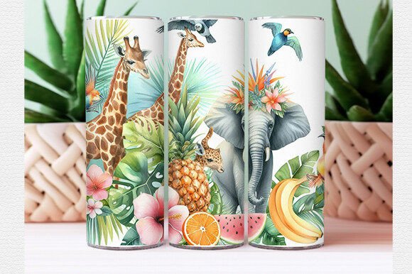 Download Watercolor Tropical Animal Tumbler Wrap - Animal tumbler wrap Collection