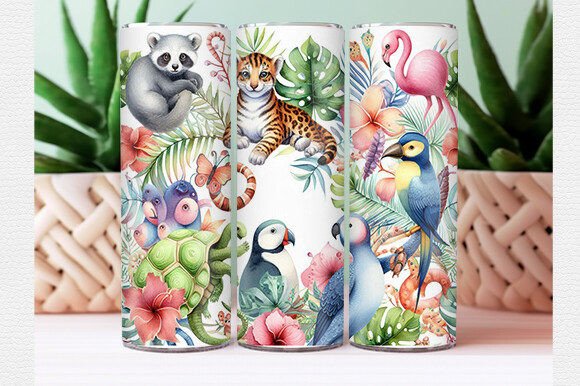 Download Watercolor Tropical Animal Tumbler Wrap - Animal tumbler wrap Collection