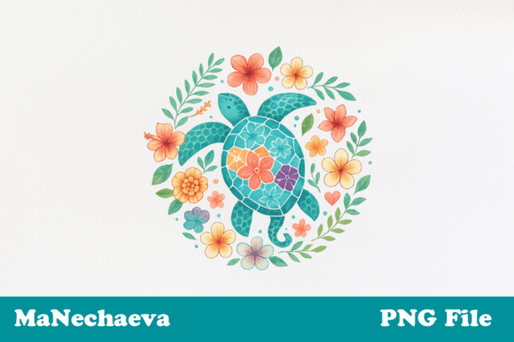 Download Tropical Floral Turtle Sublimation PNG - Floral turtle sublimation Collection