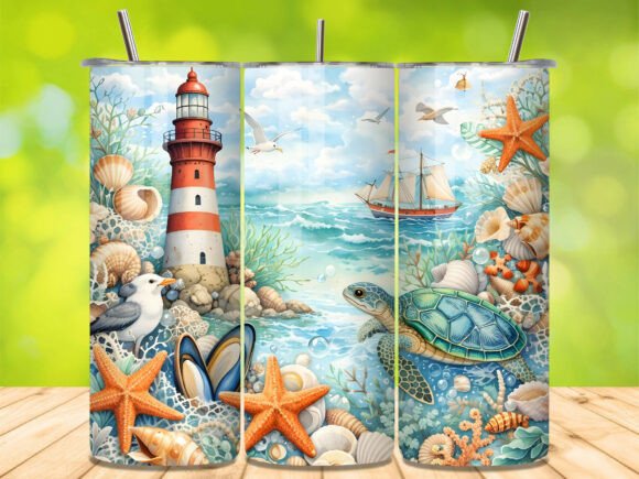 Download Sea Turtle Lighthouse Beach Tumbler Wrap - Beach tumbler wrap Collection