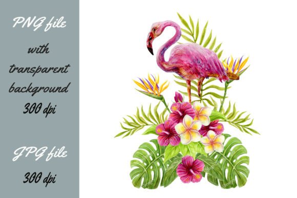 Download Flamingo Bird in Tropical Flowers Leaves - Premium Bundle