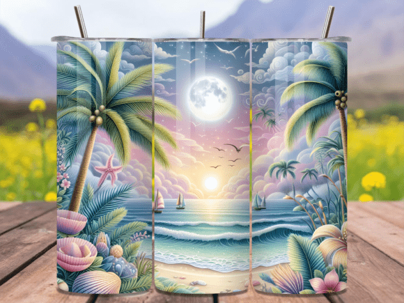 Download Tropical Moon Beach Tumbler Wrap PNG - Beach tumbler wrap Collection