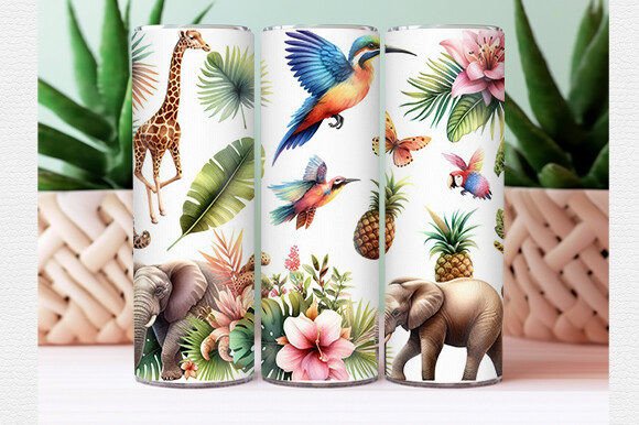 Download Watercolor Tropical Animal Tumbler Wrap - Animal tumbler wrap Collection