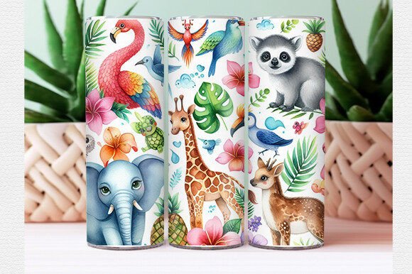 Download Watercolor Tropical Animal Tumbler Wrap - Animal tumbler wrap Collection