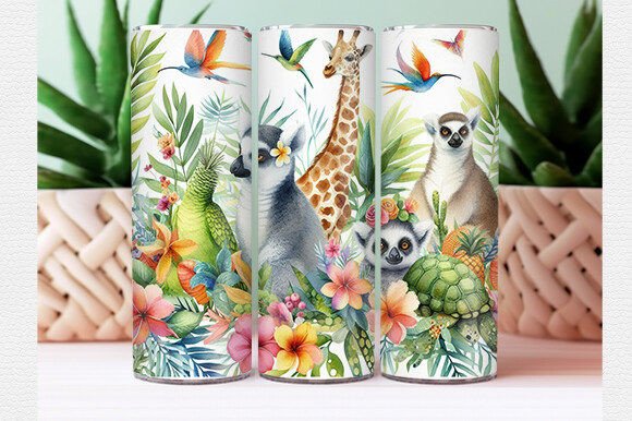 Download Watercolor Tropical Animal Tumbler Wrap - Animal tumbler wrap Collection