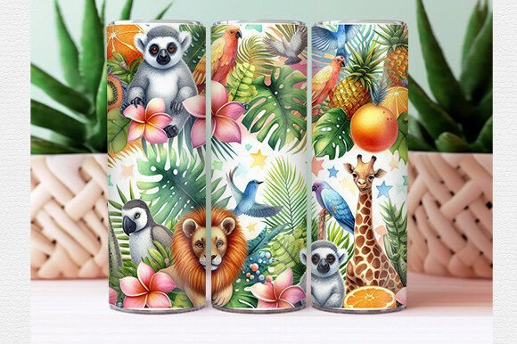 Download Watercolor Tropical Animal Tumbler Wrap - Animal tumbler wrap Collection