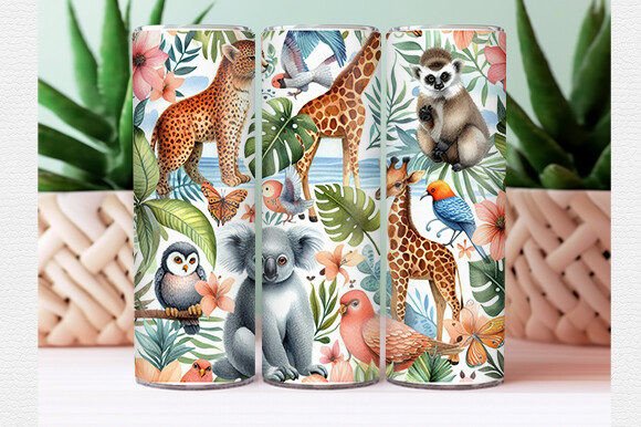 Download Watercolor Tropical Animal Tumbler Wrap - Animal tumbler wrap Collection